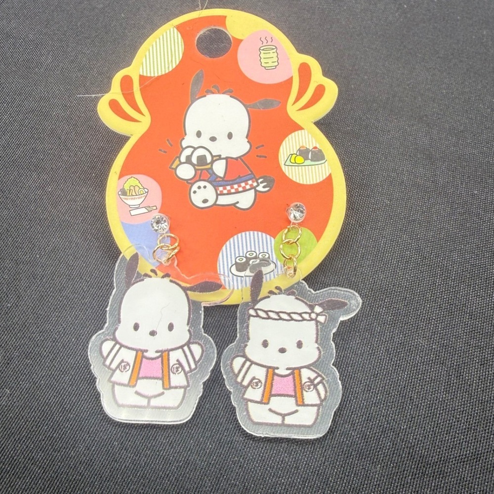 Sanrio Pochacco Japanese Festival Acrylic Drop Earrings Rhinestone Studs NEW